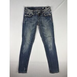 Miss Me Jeans Womens 24 Signature Skinny Blue Distressed Denim